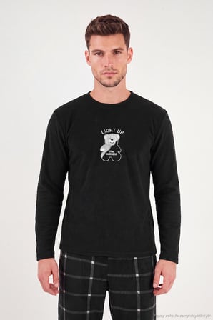 Buratti Ekoseli Yumuşak Dokulu Bisiklet Yaka Polar Pijama Takımı Erkek PİJAMA TAKIMI 6097044 SİYAH