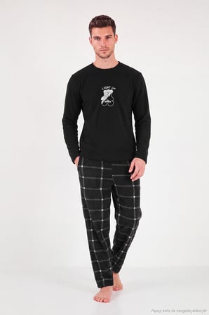 Buratti Ekoseli Yumuşak Dokulu Bisiklet Yaka Polar Pijama Takımı Erkek PİJAMA TAKIMI 6097044 SİYAH