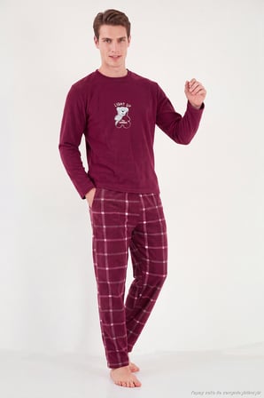 Buratti Ekoseli Yumuşak Dokulu Bisiklet Yaka Polar Pijama Takımı Erkek PİJAMA TAKIMI 6097044 BORDO