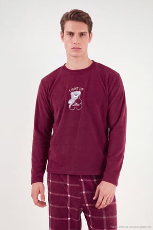 Buratti Ekoseli Yumuşak Dokulu Bisiklet Yaka Polar Pijama Takımı Erkek PİJAMA TAKIMI 6097044 BORDO