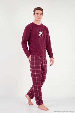 Buratti Ekoseli Yumuşak Dokulu Bisiklet Yaka Polar Pijama Takımı Erkek PİJAMA TAKIMI 6097044 BORDO