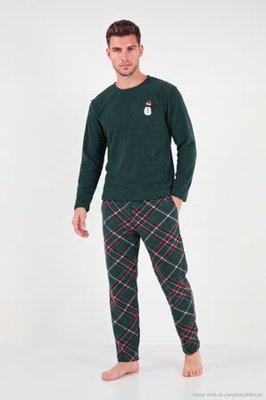 Buratti Nakışlı Ekoseli Yumuşak Dokulu Uzun Kollu Polar Pijama Takımı Erkek PİJAMA TAKIMI 6097059E NEFTİ
