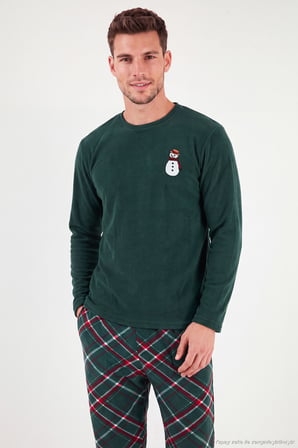 Buratti Nakışlı Ekoseli Yumuşak Dokulu Uzun Kollu Polar Pijama Takımı Erkek PİJAMA TAKIMI 6097059E NEFTİ