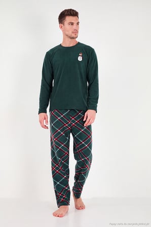 Buratti Nakışlı Ekoseli Yumuşak Dokulu Uzun Kollu Polar Pijama Takımı Erkek PİJAMA TAKIMI 6097059E NEFTİ
