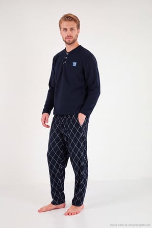 Buratti Nakış Detaylı Yumuşak Dokulu Düğmeli Hakim Yaka Polar Pijama Takımı Erkek PİJAMA TAKIMI 6097061 LACİVERT