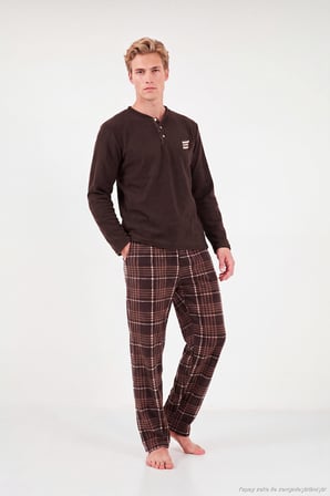 Buratti Nakış Detaylı Yumuşak Dokulu Düğmeli Hakim Yaka Polar Pijama Takımı Erkek PİJAMA TAKIMI 6097061 KAHVE
