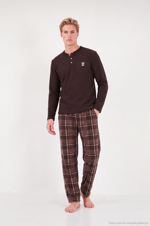 Buratti Nakış Detaylı Yumuşak Dokulu Düğmeli Hakim Yaka Polar Pijama Takımı Erkek PİJAMA TAKIMI 6097061 KAHVE