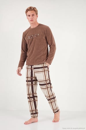 Buratti Çizgili Yumuşak Dokulu Bisiklet Yaka Polar Pijama Takımı Erkek PİJAMA TAKIMI 6097066 CAMEL