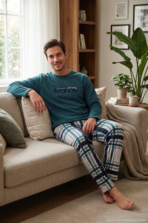 Buratti Çizgili Yumuşak Dokulu Bisiklet Yaka Polar Pijama Takımı Erkek PİJAMA TAKIMI 6097066 NEFTİ