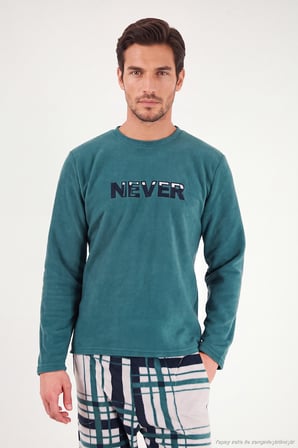 Buratti Çizgili Yumuşak Dokulu Bisiklet Yaka Polar Pijama Takımı Erkek PİJAMA TAKIMI 6097066 NEFTİ