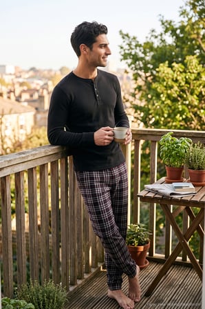 Buratti Lastikli Bel Düz Paça Ultra Soft Polar Pijama Altı Erkek PİJAMA ALTI 6098001 SİYAH-BORDO