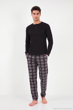 Buratti Lastikli Bel Düz Paça Ultra Soft Polar Pijama Altı Erkek PİJAMA ALTI 6098001 SİYAH-BORDO