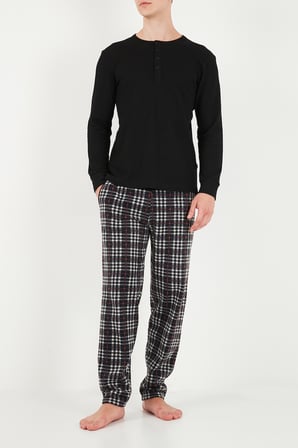 Buratti Lastikli Bel Düz Paça Ultra Soft Polar Pijama Altı Erkek PİJAMA ALTI 6098001 SİYAH-BORDO
