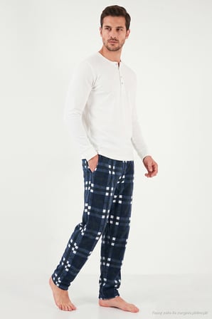 Buratti Lastikli Bel Düz Paça Ultra Soft Polar Pijama Altı Erkek PİJAMA ALTI 6098001 LACİVERT-YEŞİL