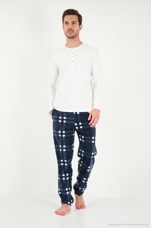 Buratti Lastikli Bel Düz Paça Ultra Soft Polar Pijama Altı Erkek PİJAMA ALTI 6098001 LACİVERT-YEŞİL
