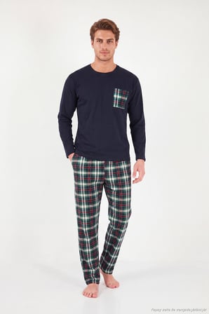 Buratti Ekoseli Cepli Beli Lastikli % 100 Pamuk Regular Fit Pijama Takımı Erkek PİJAMA TAKIMI 6572001 KOYU LACİVERT
