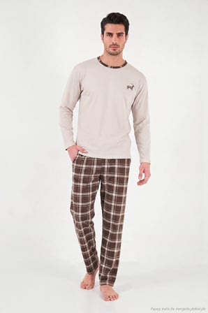 Buratti Pamuklu Regular Fit Bisiklet Yaka Ekoseli Pijama Takımı Erkek PİJAMA TAKIMI 6574001 BEJ