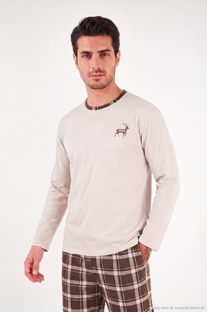 Buratti Pamuklu Regular Fit Bisiklet Yaka Ekoseli Pijama Takımı Erkek PİJAMA TAKIMI 6574001 BEJ
