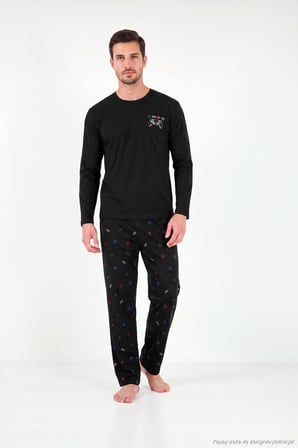 Buratti Baskılı Pamuklu Bisiklet Yaka Uzun Kollu Pijama Takımı Erkek PİJAMA TAKIMI 6575001 SİYAH