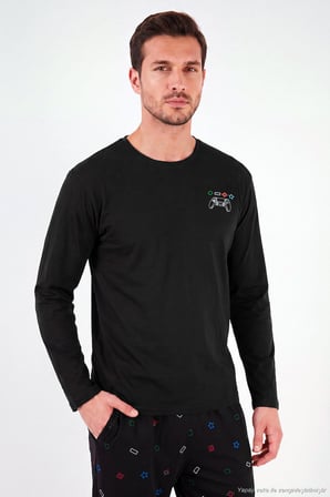 Buratti Baskılı Pamuklu Bisiklet Yaka Uzun Kollu Pijama Takımı Erkek PİJAMA TAKIMI 6575001 SİYAH