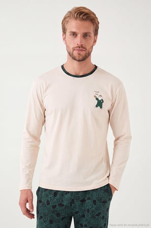 Buratti Baskılı Pamuklu Bisiklet Yaka Uzun Kollu Pijama Takımı Erkek PİJAMA TAKIMI 6575004 YEŞİL