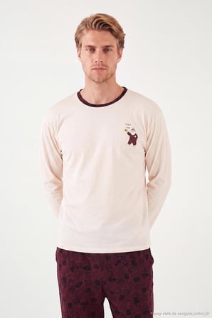 Buratti Baskılı Pamuklu Bisiklet Yaka Uzun Kollu Pijama Takımı Erkek PİJAMA TAKIMI 6575004 BORDO
