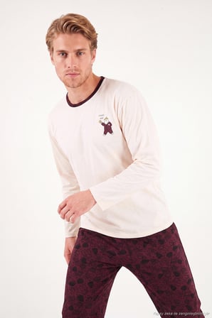 Buratti Baskılı Pamuklu Bisiklet Yaka Uzun Kollu Pijama Takımı Erkek PİJAMA TAKIMI 6575004 BORDO