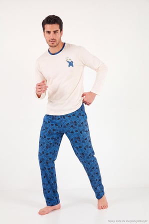 Buratti Baskılı Pamuklu Bisiklet Yaka Uzun Kollu Pijama Takımı Erkek PİJAMA TAKIMI 6575004 İNDİGO