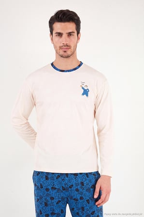 Buratti Baskılı Pamuklu Bisiklet Yaka Uzun Kollu Pijama Takımı Erkek PİJAMA TAKIMI 6575004 İNDİGO