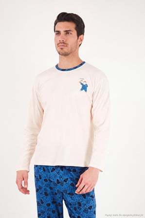 Buratti Baskılı Pamuklu Bisiklet Yaka Uzun Kollu Pijama Takımı Erkek PİJAMA TAKIMI 6575004 İNDİGO