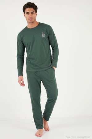 Buratti Minimal Baskılı Pamuklu Uzun Kollu Pijama Takımı Erkek PİJAMA TAKIMI 6575005 YEŞİL