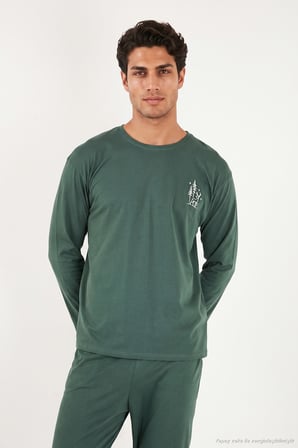 Buratti Minimal Baskılı Pamuklu Uzun Kollu Pijama Takımı Erkek PİJAMA TAKIMI 6575005 YEŞİL
