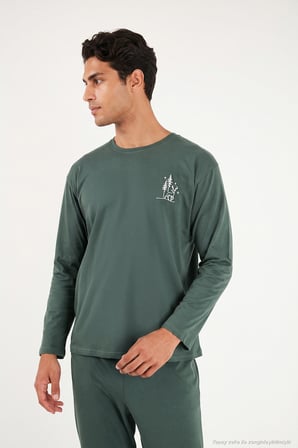Buratti Minimal Baskılı Pamuklu Uzun Kollu Pijama Takımı Erkek PİJAMA TAKIMI 6575005 YEŞİL