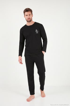 Buratti Minimal Baskılı Pamuklu Uzun Kollu Pijama Takımı Erkek PİJAMA TAKIMI 6575005 SİYAH