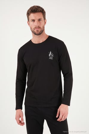 Buratti Minimal Baskılı Pamuklu Uzun Kollu Pijama Takımı Erkek PİJAMA TAKIMI 6575005 SİYAH