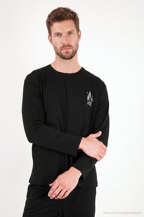 Buratti Minimal Baskılı Pamuklu Uzun Kollu Pijama Takımı Erkek PİJAMA TAKIMI 6575005 SİYAH