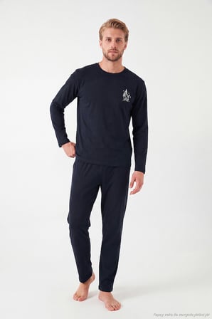Buratti Minimal Baskılı Pamuklu Uzun Kollu Pijama Takımı Erkek PİJAMA TAKIMI 6575005 LACİVERT
