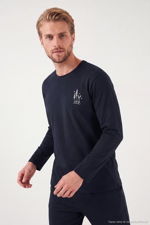 Buratti Minimal Baskılı Pamuklu Uzun Kollu Pijama Takımı Erkek PİJAMA TAKIMI 6575005 LACİVERT