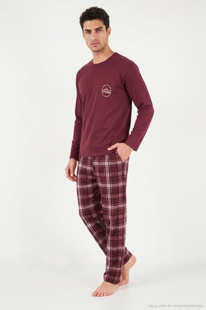 Buratti Ekoseli Pamuklu Bisiklet Yaka Pijama Takımı Erkek PİJAMA TAKIMI 6575007 BORDO
