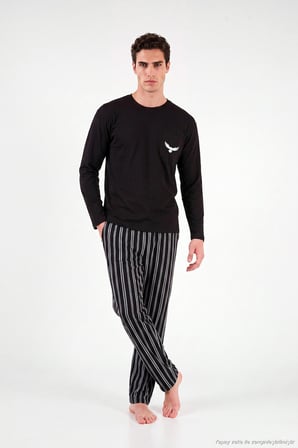 Buratti Çizgili Pamuklu Göğüs Cepli Pijama Takımı Erkek PİJAMA TAKIMI 6575008 SİYAH