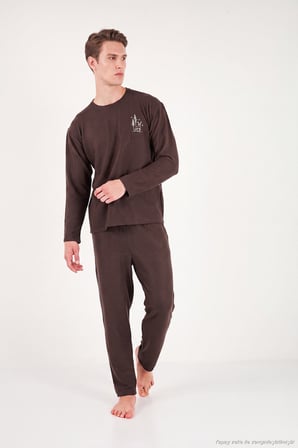 Buratti Ultra Soft Minimal Nakışlı Uzun Kollu Pijama Takımı Erkek PİJAMA TAKIMI 6575009 KAHVE