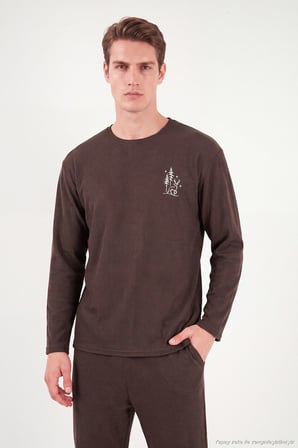 Buratti Ultra Soft Minimal Nakışlı Uzun Kollu Pijama Takımı Erkek PİJAMA TAKIMI 6575009 KAHVE