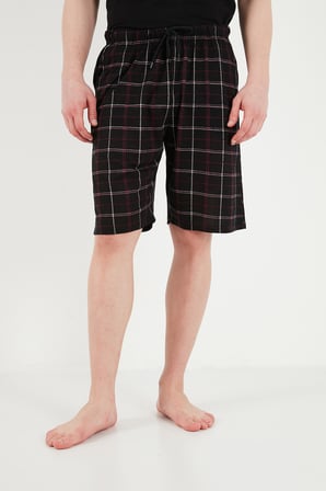 Buratti Pamuklu Regular Fit Bağlamalı Cepli Pijama Şort Erkek ŞORT 6574004 SİYAH-BORDO