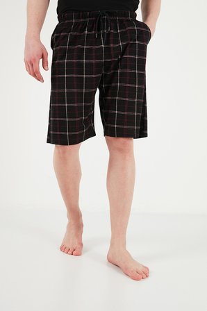 Buratti Pamuklu Regular Fit Bağlamalı Cepli Pijama Şort Erkek ŞORT 6574004 SİYAH-BORDO