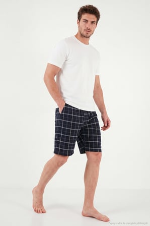 Buratti Pamuklu Regular Fit Bağlamalı Cepli Pijama Şort Erkek ŞORT 6574004 LACİVERT