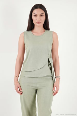 Lela Regular Fit Bağlama Detaylı Bisiklet Yaka Takım Bayan TAKIM 5866466 Olive