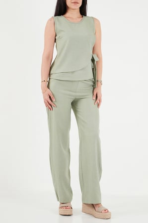 Lela Regular Fit Bağlama Detaylı Bisiklet Yaka Takım Bayan TAKIM 5866466 Olive