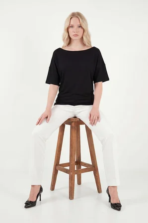 Lela Standart Fit Drape Detaylı Yarasa Kol T Shirt Bayan T SHİRT 5866962 SİYAH
