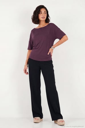 Lela Standart Fit Drape Detaylı Yarasa Kol T Shirt Bayan T SHİRT 5866962 MÜRDÜM