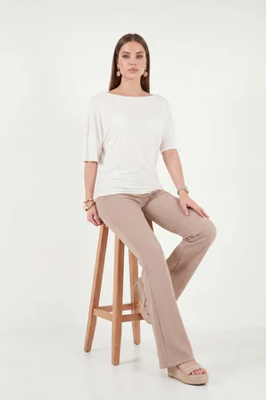 Lela Standart Fit Drape Detaylı Yarasa Kol T Shirt Bayan T SHİRT 5866962 EKRU